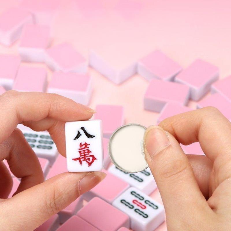 Mahjong Sets Brettspiel Mit Großer Aufbewahrungstasche Tragbares Tischspiel Mit 144 Melaminharz-Mahjongsteinen Für Familienfreizeit