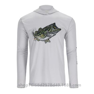Mens UPF 50 Quick-Dry Fishing Hoodie Long Sleeve Sun Protection Shirt Bass Outdoor Sports