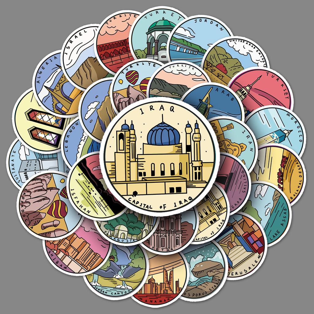 50 Pictures of Middle East Attractions and Historical Sites Graffiti Personalized Travel Hand-painted DIY Mobile Phone Case Suitcase Stickers