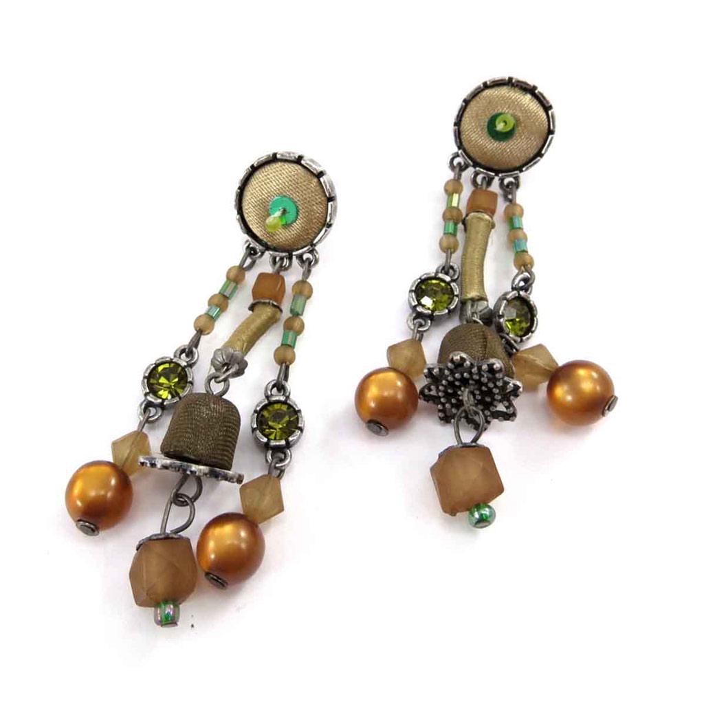 Les Trésors De Lily [J8164] - Brown Green 'Altaï' Designer Earrings