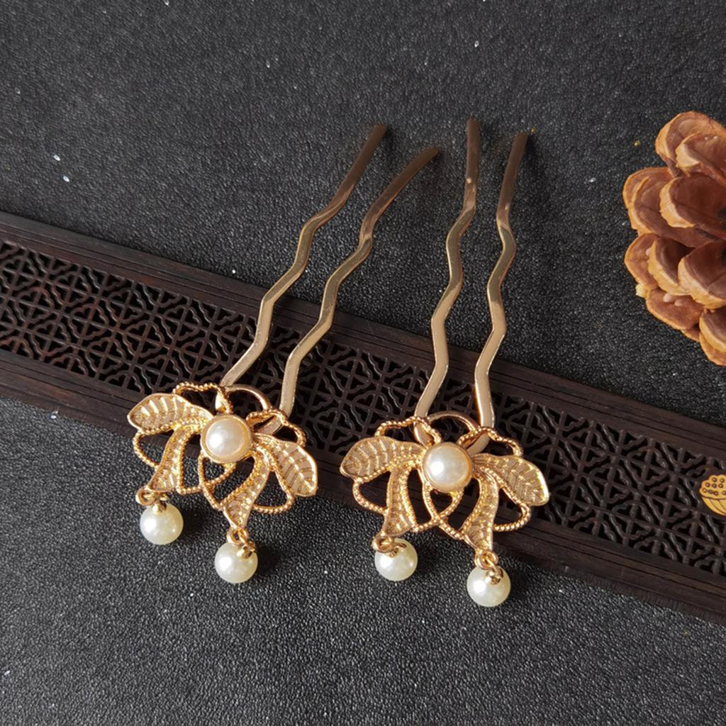 U Shape Hairpin for Women Chinese Hanfu Pearl Hair Stick  for Women Girls and Hairdressing Salon