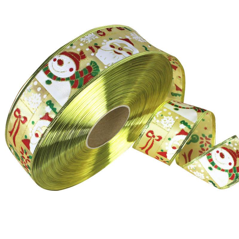 

Whimsical Meter 2 Christmas Santa Snowman Fabric Ribbon For Enchanting Holiday Display Accents Gold Snowman Ribbon