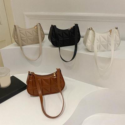 Fashion Geometric Embossed Shoulder Hobo Bags PU Leather Women Underarm Bag Casual Solid Color Ladies Small Handbag MIT