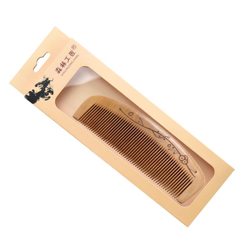 Engraved Old Peach Wood Comb for Hair Growth - Anti-Static, Curling & Styling, Home Use, with Logo