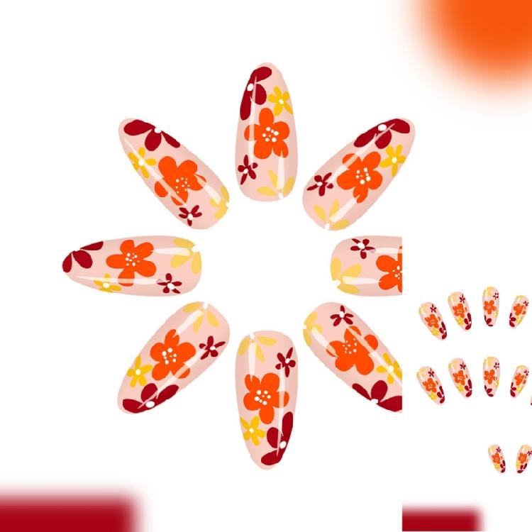 Fake Nails Fall Winter Floral Nail Art Plastic Press On Nails With Coffee Tone Flower Motifs For Multiple Occasion