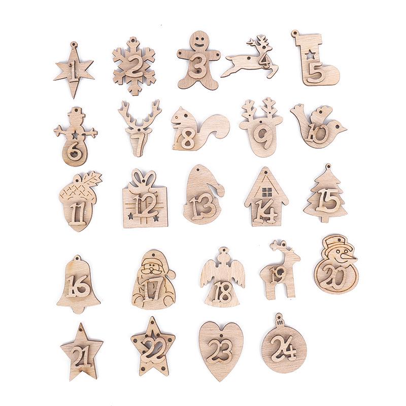 Wooden Christmas Advent Calendar Pendants: 24 Numbered Countdown Tags & Gift Bag Ornaments
