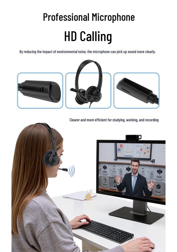 Universal Type-C 3.5mm Over-Ear Headset for Calls, Learning, and Work Meetings - USB Compatible