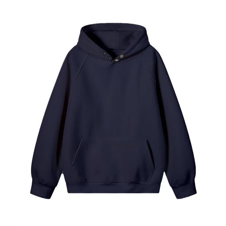Heavy Button Hooded Sweater Men's Spring and Autumn Velvet Trendy Brand Loose Casual Solid Color Versatile American Hoodie Jacket