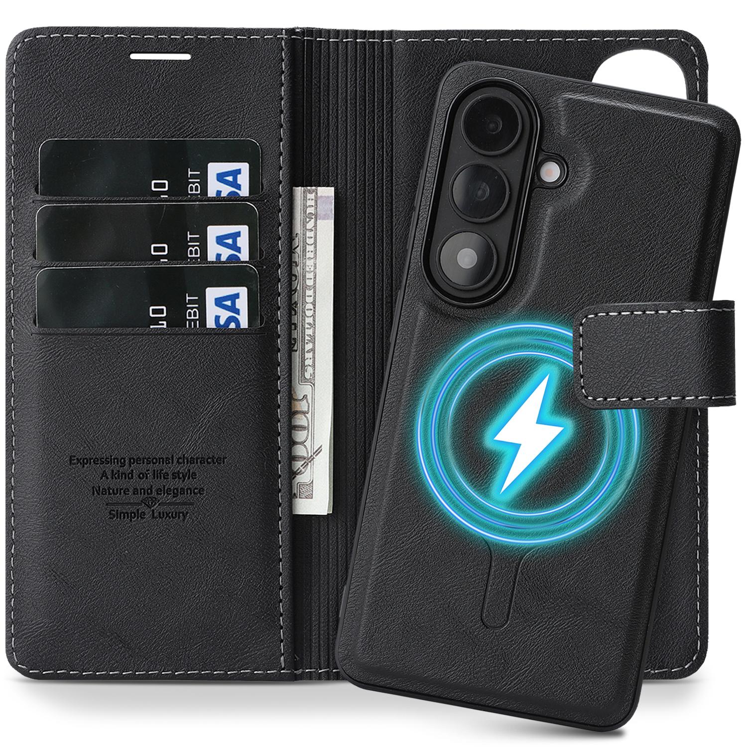2 In 1 Flip Leather Case for Samsung Galaxy S26 Ultra S25 Plus S24 S23 + S26U S25U S24U Wireless Charging Card Slot Phone Cover Galaxy S26 чёрный