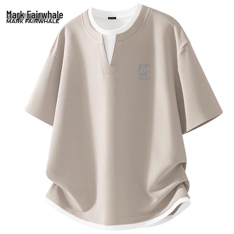 Mark Fairwhale Men s Summer Waffle Knit Loose Fit Faux Two-Piece T-Shirt M