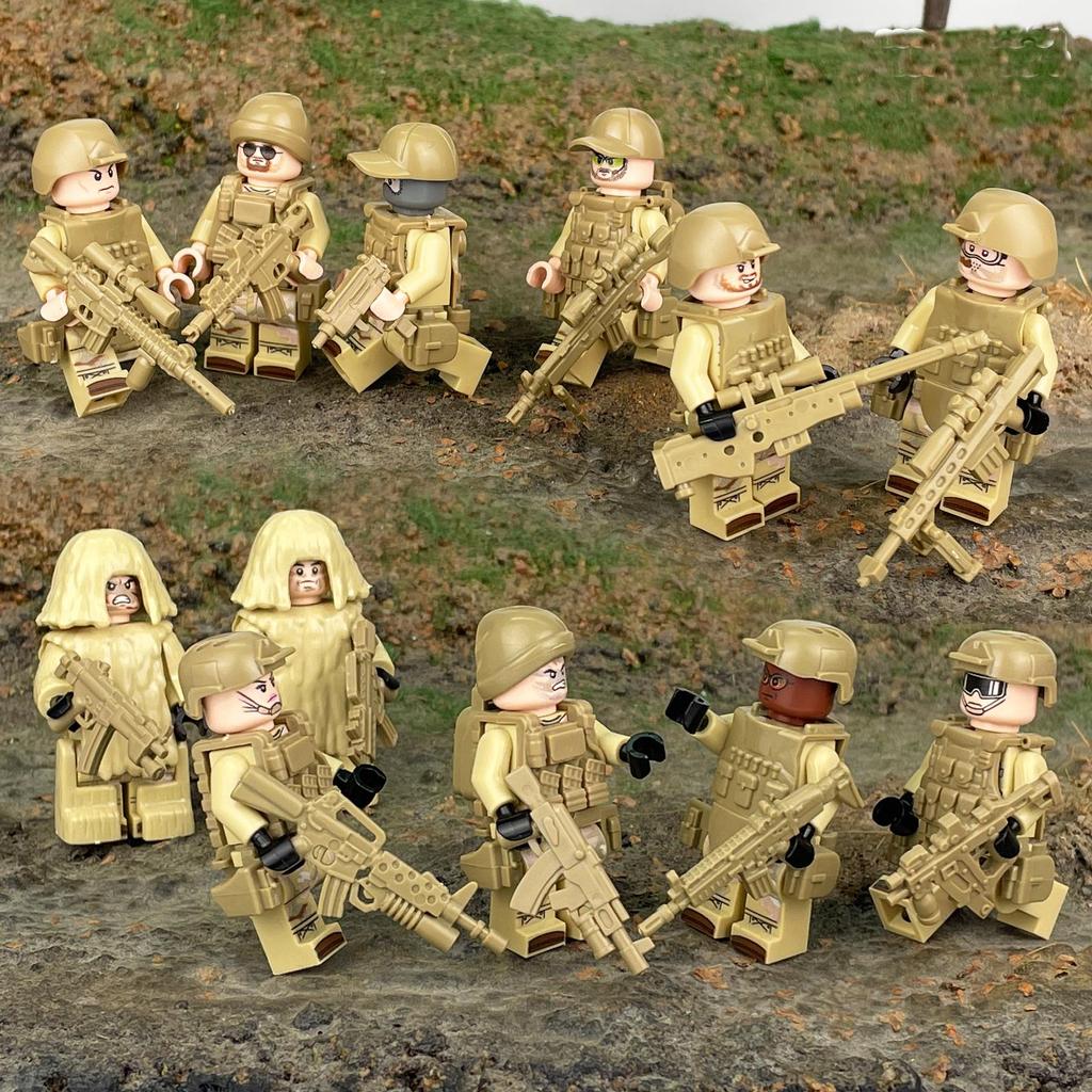 12PCS/set City Police SWAT Marines  Warrior Minifigures Building Blocks Dolls with Accessories Brown Dog Children Characters Toy Boys Gifts