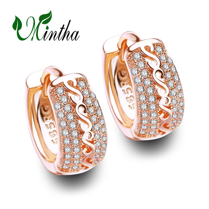

Серьги-клипсы MINTHA, модные свадебные повседневные модные украшения, серьги розового золота с кубическим цирконием для женщин, круглые свадебные серьги