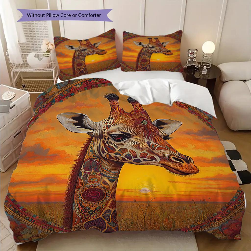 Grassland Giraffe Pattern Bedding Quilt Set Quilt Cover Pillowcase Home Decoration Birthday Gift (1 * Duvet Cover + 2 * Pillowcase, Without Core)