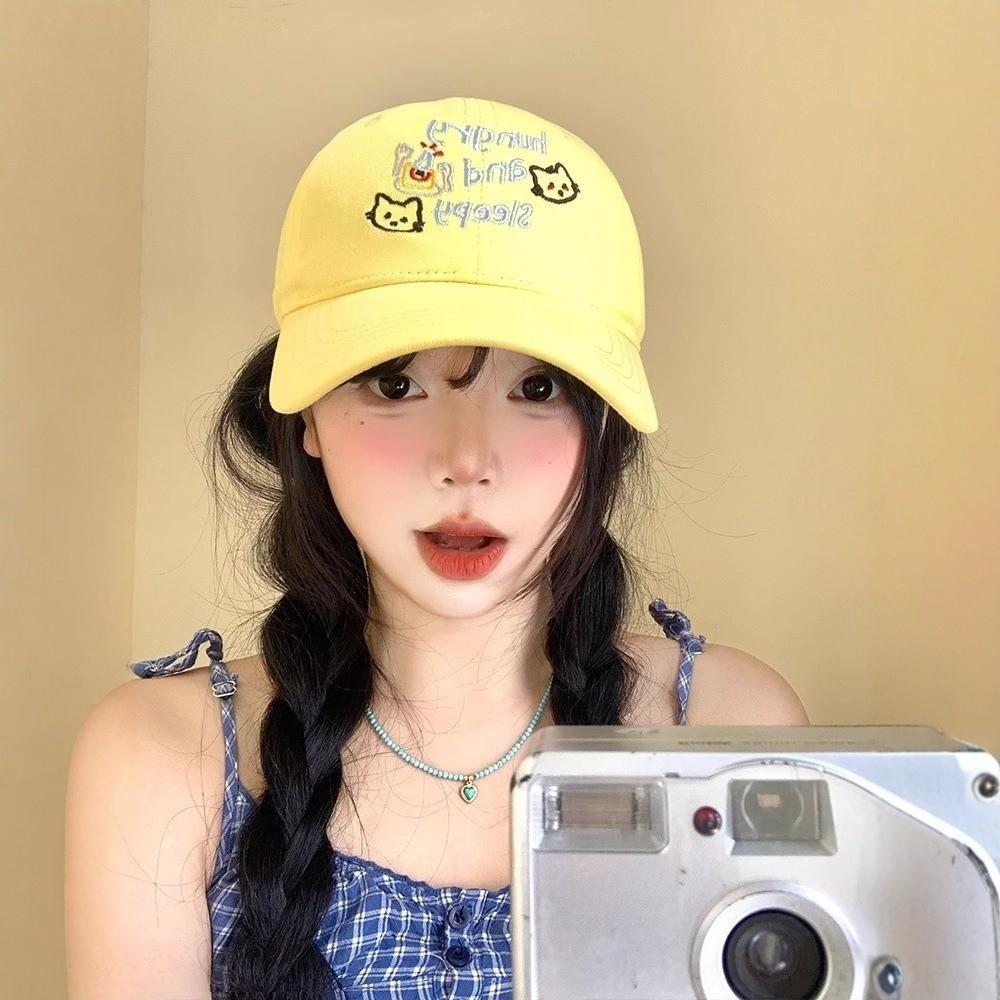 Cotton Letter Baseball Cap Embroidery Snapback Cap Fashion Cat Peaked Cap  Teenagers