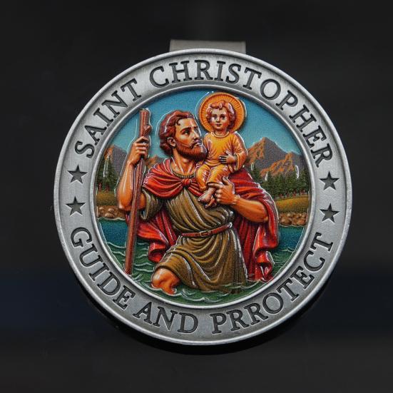 Yousheng St. Christopher Visor Clip for Car Zinc Alloy Religious Medal with "Protect Us" Prayer Spiritual Gift for Drivers