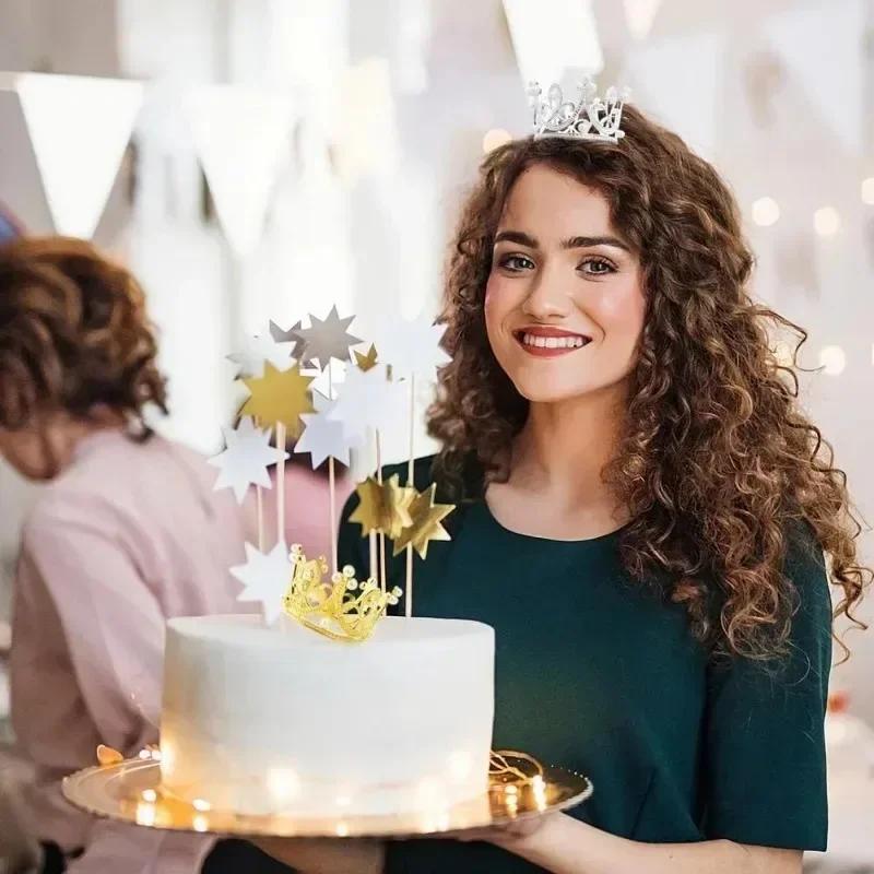 50/1pcs Mini Crown Cake Decoration Princess Topper Pearl Tiara Children Hair Ornament for Wedding Birthday Party Cake Decoration