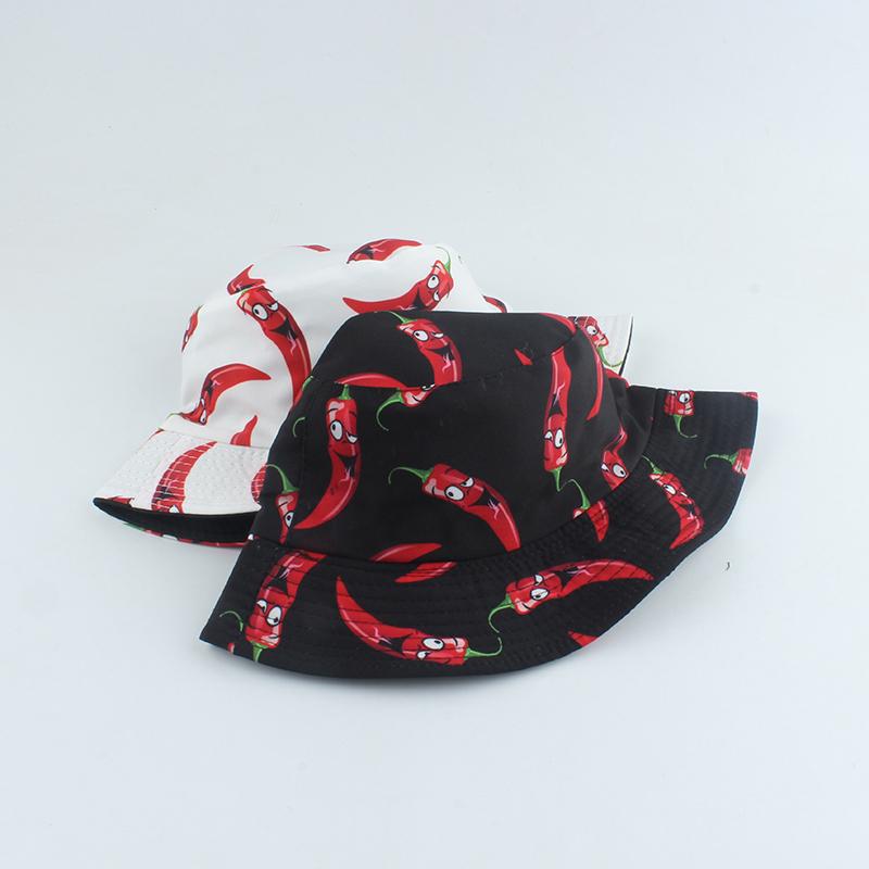 New Fashion Hat Vegetables Pepper Printed Bucket Hat Reversible Fishing Cap Summer Sun Hats For Women Men Gorras