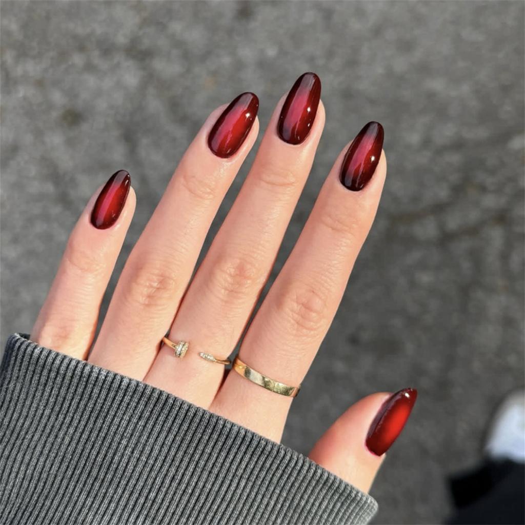 24PCS Glossy Red Black False Nails Fake Nails Wearable Spicy Girls Press on Nails Full Cover Artificial False Nail For Daily