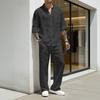 Men's Linen Long Sleeve Shirt and Pant Set Two-Piece Casual Outfit for Summer