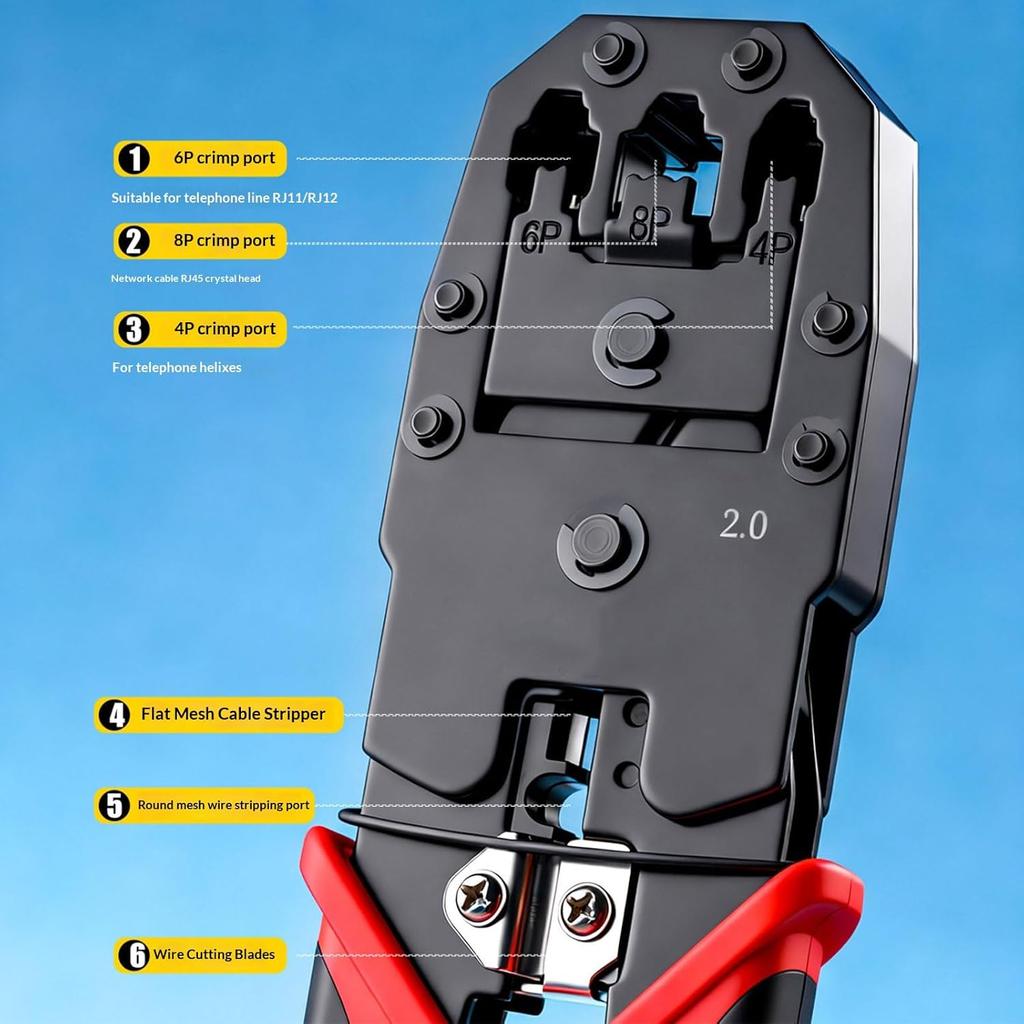 RJ45 Crimp Tool Pass Through Cat6 Crimping For Cat5 Cat5e Cat6 8P6P Connector Ethernet Crimper Ethernet Crimper
