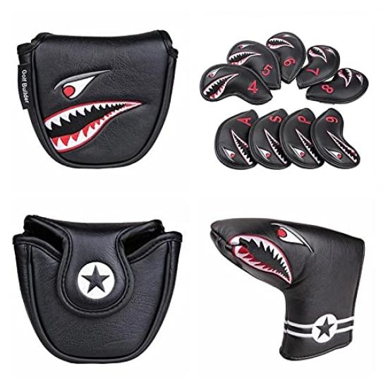 

Waterproof Golf Headcovers for Drivers and Putter and Iron Covers for Mallets and Clubs or with Shark Design Woods, (440cc, 460cc), Utilities, UTs,