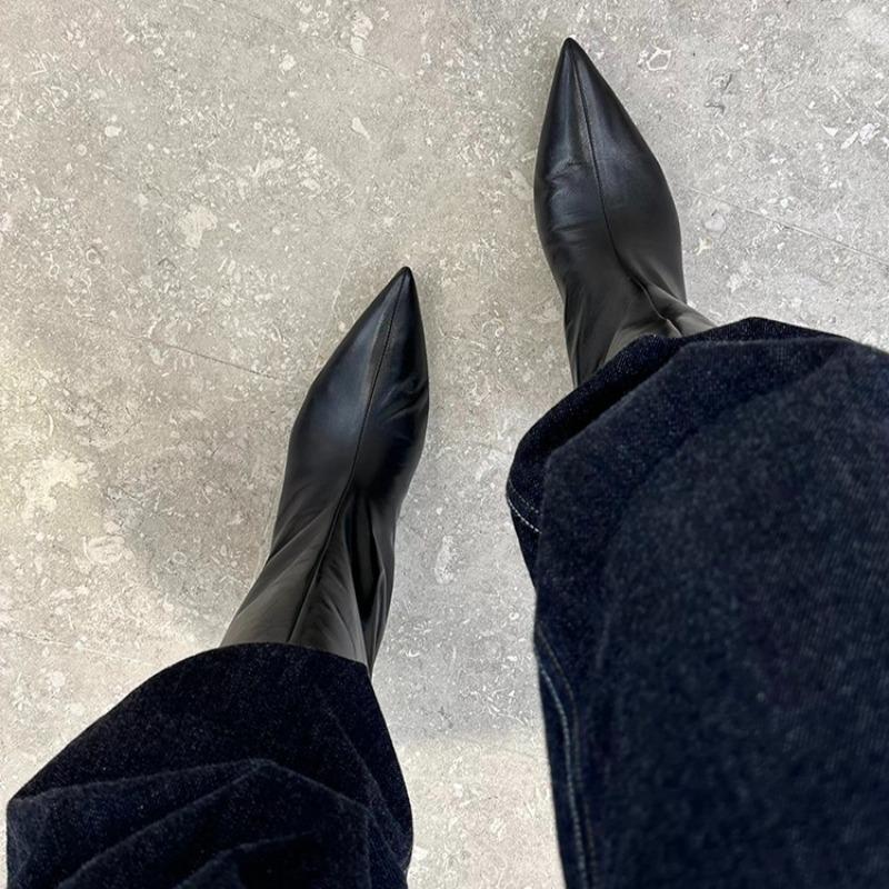 Pointed Toe Mid-Tube Boots Women's Fashion Autumn New Wide Cylinder Slip-proof Wear-resistant Stiletto Shoes