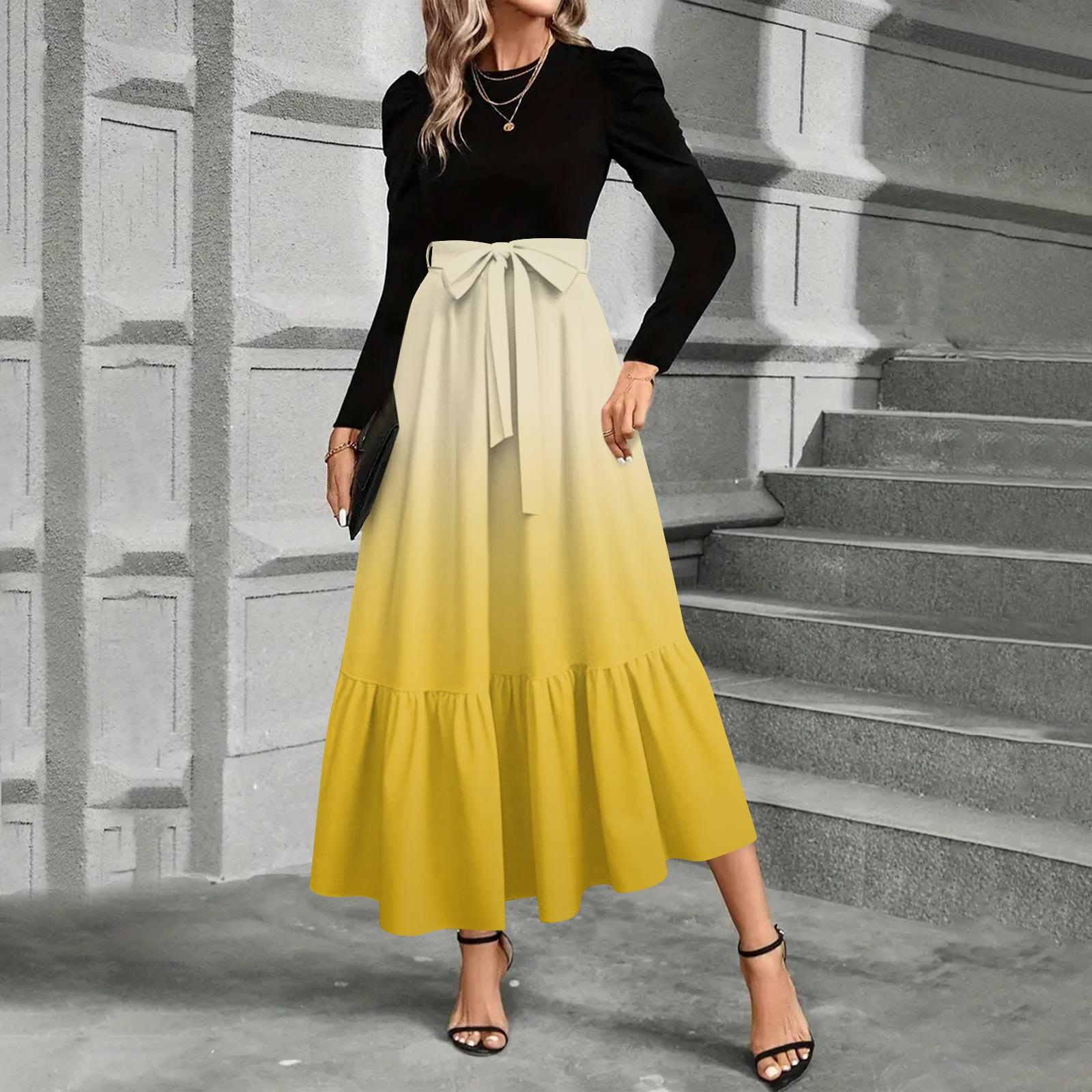 

Женское платье с цветочным принтом и высокой талией, модное и элегантное XL жёлтый