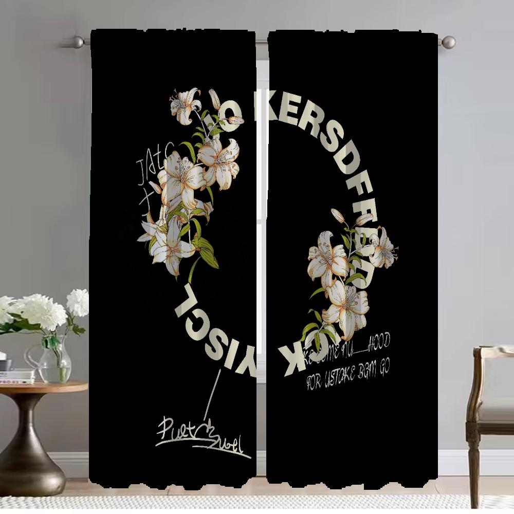 

Черно-белые цветочные плотные шторы для комнаты, 2 панели, элегантные шторы для комнаты, шторы для домашнего интерьера, украшения на Хэллоуин для детей W50xH70cmx2pcs-CL