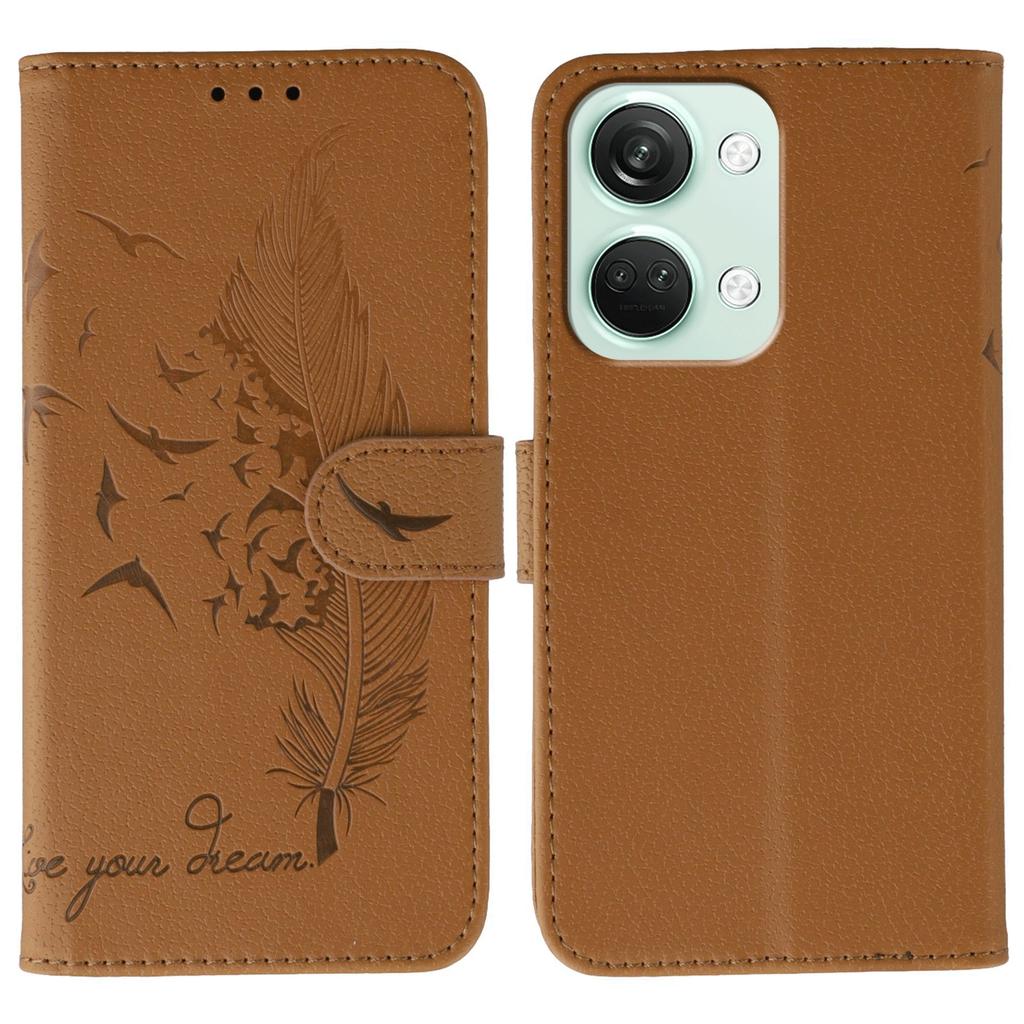 Pour OnePlus Nord 3 5G Étui Empreinte Plume PU Cuir Portefeuille Housse de Téléphone