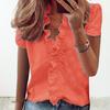 Women Shirt V-neck Lace Ruffle Soft Low-cut Dating Short Sleeves Commute OL Style Blouse