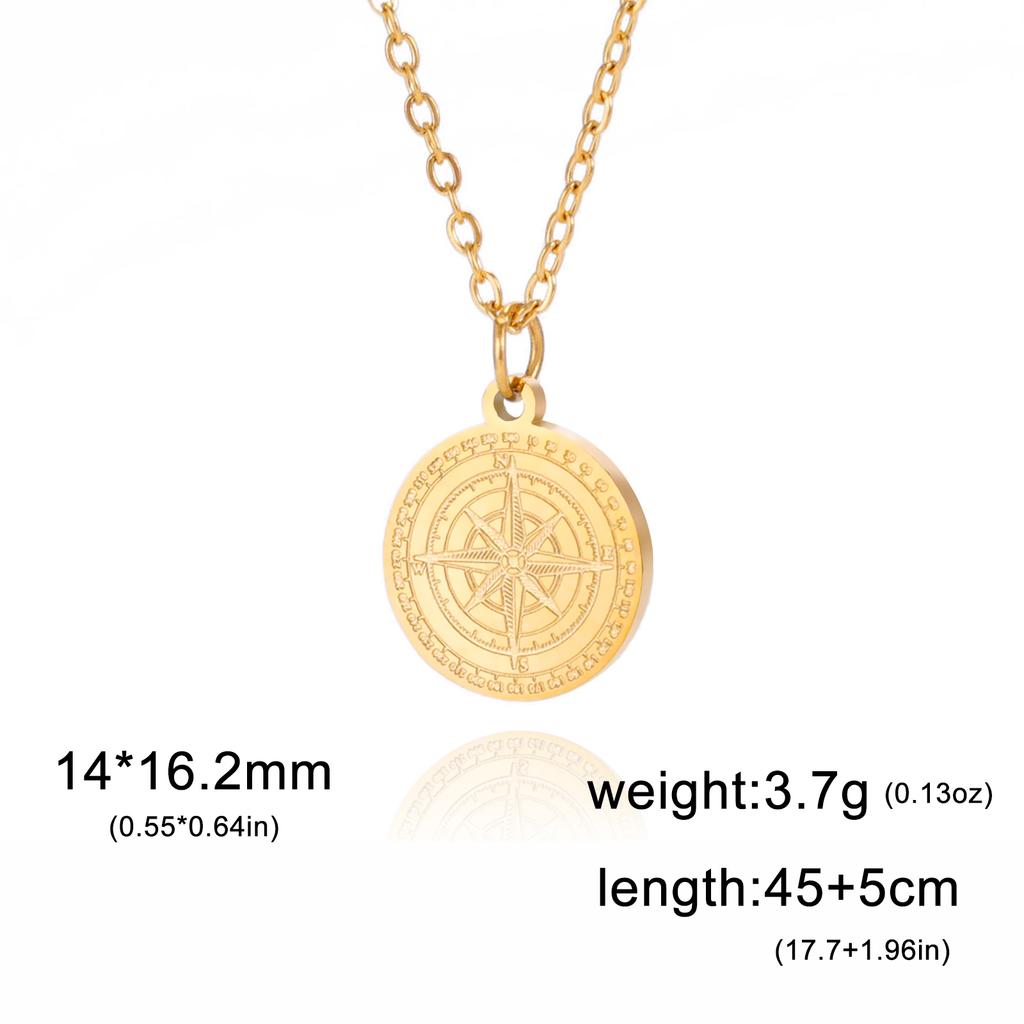 Round Coin Compass Pendant Necklace for Men Women Viking Star Butterfly Stainless Steel Choker Jewelry Hip Hop Accessories Gift