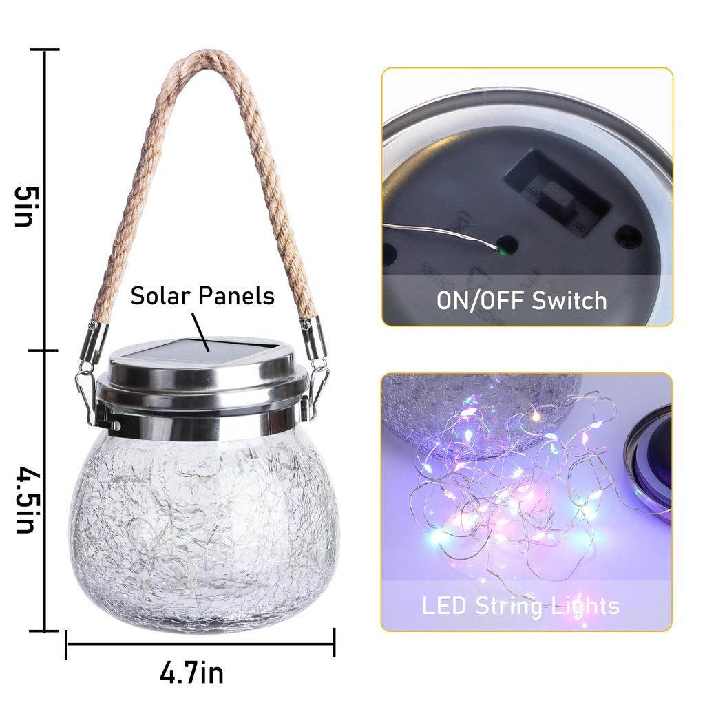 1/2pcs Waterproof Outdoor Solar Lights Garden LED Lamp Crackle Glass Ball String Lantern with Solar Battery Powered