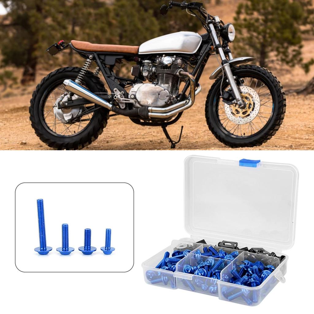 Motorcycle Bolts Aluminum 177 Pcs Motorcycle Screw Fairing Bolt Kit Universal for M5 M6 Yamaha Sport Bike (BLUE)