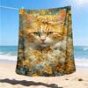1pc Floral Cat Butterfly Print Outdoor Flannel Blanket , Machine Washable Perfect Gift for Birthday , Holiday Travel Accessory , Durable Material