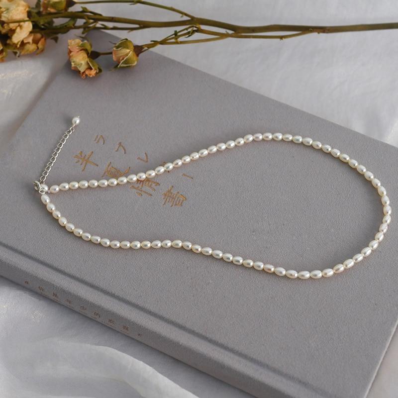 3 4Mm Mini Natural Freshwater Pearl Necklaces Nuptial Wedding Occasion For Women  Sterling Tone JewelryTrendy Necklaces