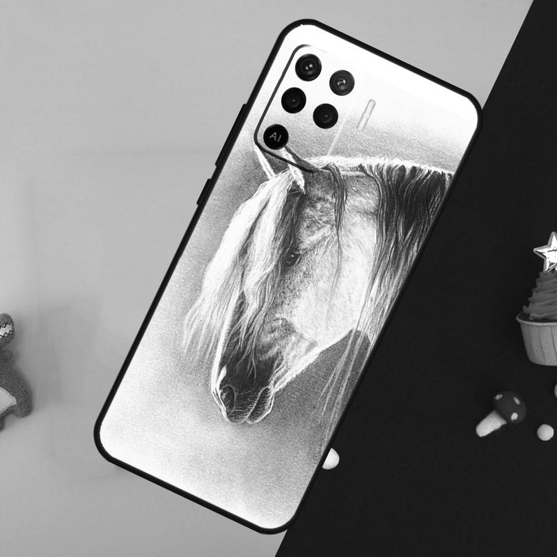Horse Sketch Case For Oppo A5 Pro A6 A15 A16 A76 A96 A17 A57 A98 A58 A78 A18 A38 A54 A74 A94 A40 A60 A80