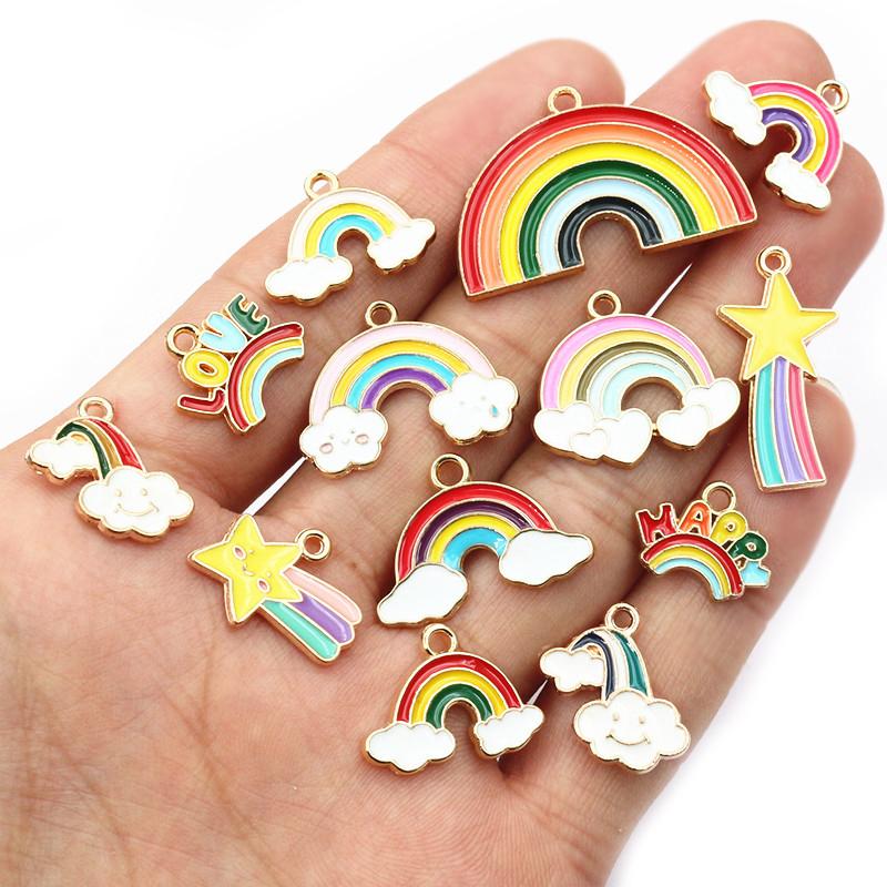 10pcs Cute Enamel Rainbow Charms Pendant Alloy Metal DIY Jewelry Making Accessories Findings for Necklace Earrings Bracelets