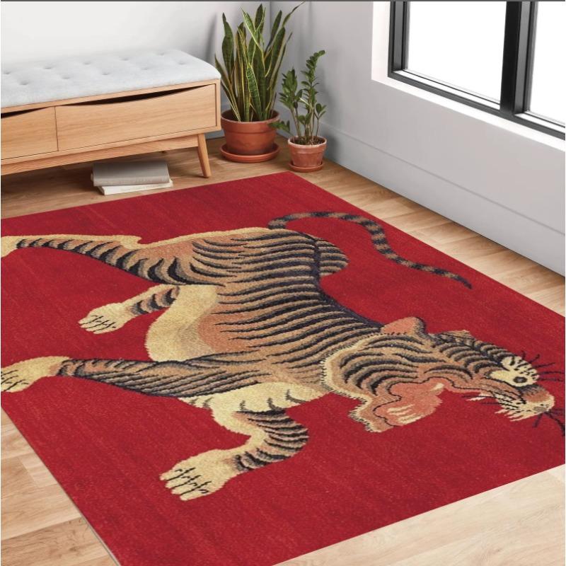 Retro Red Tiger Print Rug for Maximalist for Living Room Abstract Easy To Clean Bedroom Home Decor Soft Rug Beautiful Classic