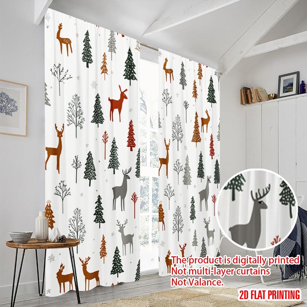 2Pcs,2D Plane Printing Curtains&Window Treatment Christmas Reindeer Snowflakes 100% Polyester (Without Rod) Outdoor Decorations
