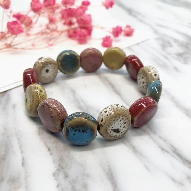 Flower Glaze Ceramic Bracelet, Retro Multi-colored Pottery Bracelet, Sweet Couple Men's and Women's Bracelet, Versatile Accessories