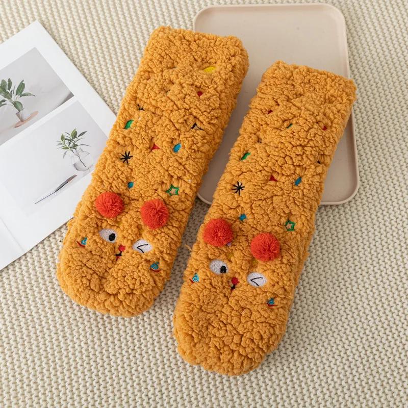 Women's Winter Socks Funny Thickened Warm Medium Tube Sock Warm Kawaii Cartoon Home Floor Coral Velvet Girls Fluffy Stockings