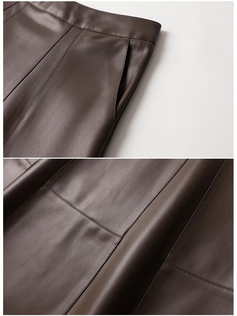 Women's Cross-Strap Leather A-line Skirt - Mid-length, High-waist, Slimming Umbrella Design, Fashionable Wide Hem, 2025 Autumn/Winter Collection.