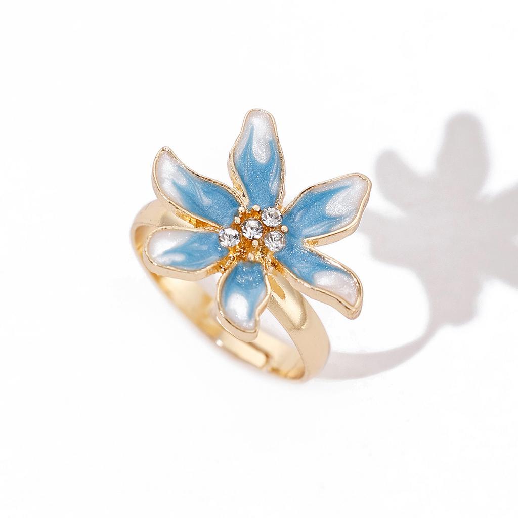 INS Style Oil Dropped Flower Rings, Fashion Versatile Minimalist Pearl Open Adjustable Hand Jewelry