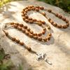 Natural Pine Wood Imitation Prayer Beads Necklace with Spacer Beads, Handwoven Cross-Border Ornament (10x8 Beads)