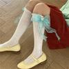 Lolita Style Bowknot Long Socks for Students Sweet Big Bow Tie Girls Fashion Stockings Elasticity Thin Mesh Fishnet Socks Women
