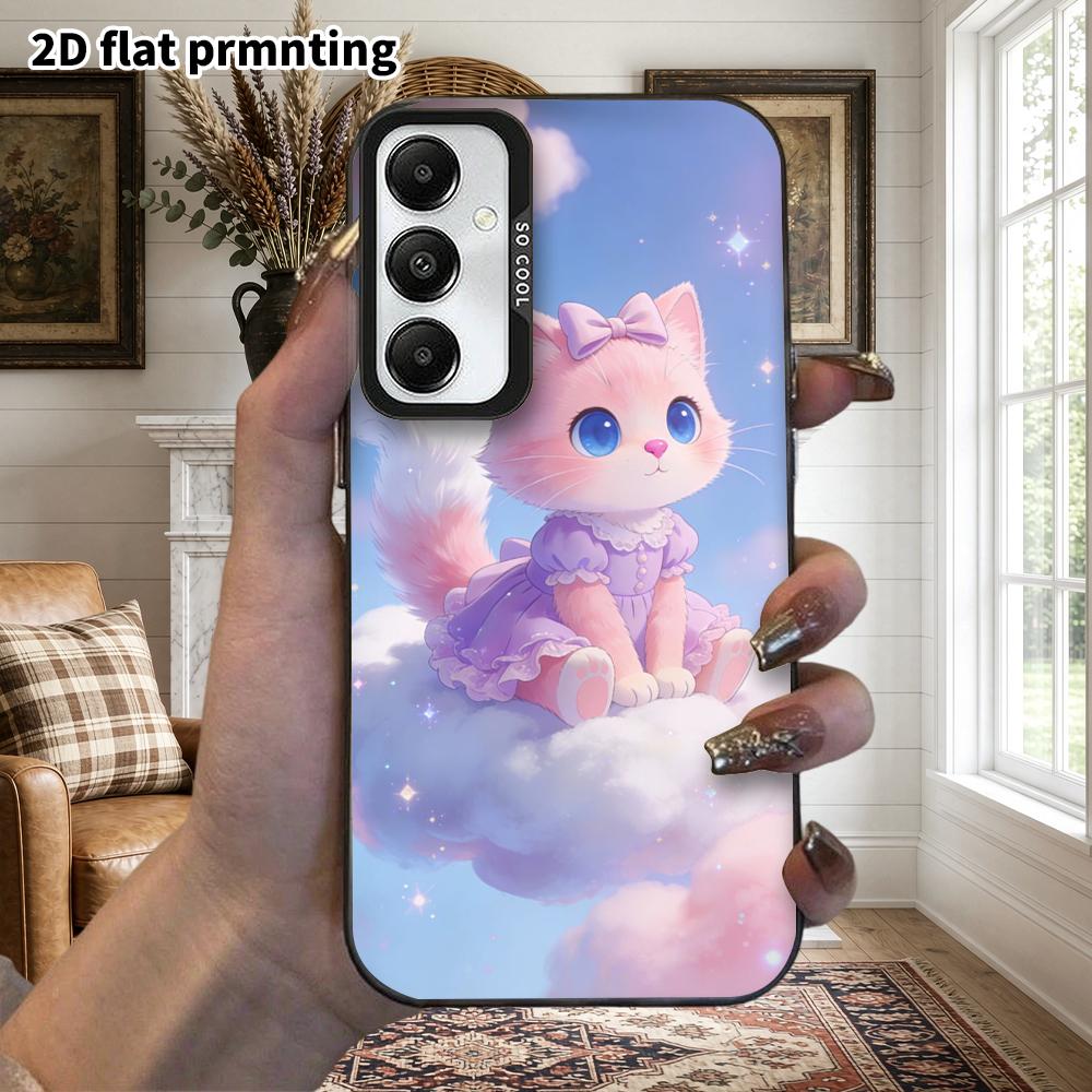 Phone Case: 2D Flat Samsung Galaxy A34 A35 M05 M06 S20 S22 S21 FE Plus 5G Protective Case, Couple Style, Cloud Pink Cat, Christmas and Halloween Gift