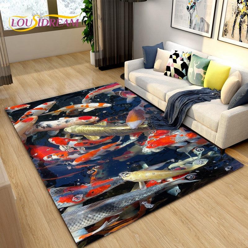 Nordic Luxury 3D Fish Carp Area Rug Large,Carpet Rug for Living Room Bedroom Sofa Decoration,Kitchen Doormat Non-slip Floor Mat
