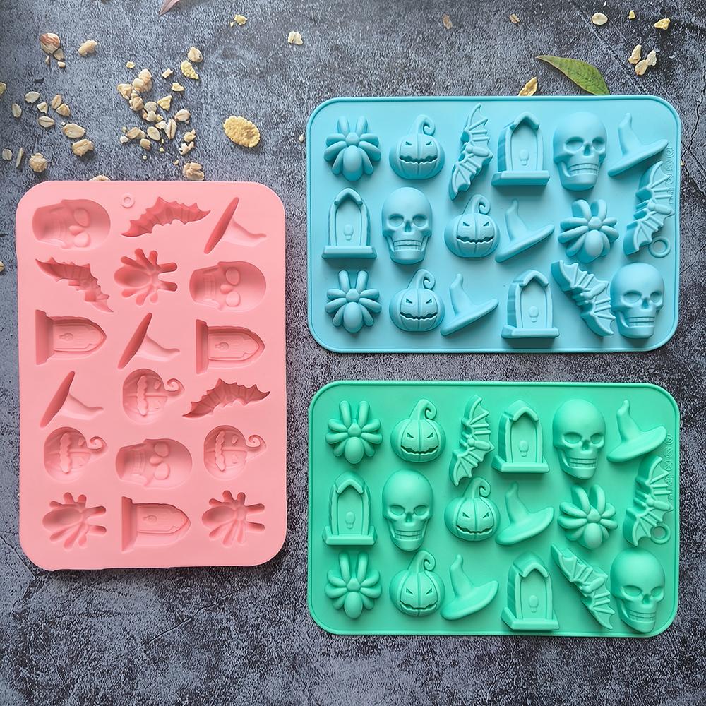 1/3 Stück 18 Mulden Halloween Silikonformen Geist Kürbis Fledermaus Schädel Hexenhut für DIY Halloween Schokolade Süßigkeiten Backform