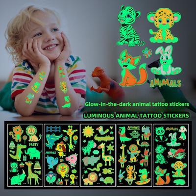 5-100PCS Autocollants Tatouage Animaux Lumineux dans le Noir Étanche Temporaire Art Corporel Visage pour Enfants Cadeaux de Fête Événements de Festival