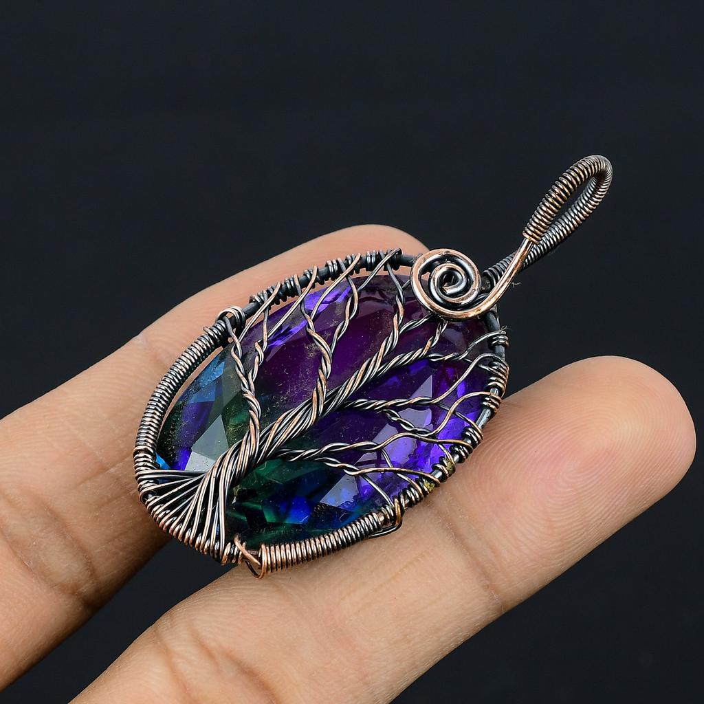 Bi Color Tourmaline Handmade Copper Wire Wrap Jewely Pendant 2.4" m6G87